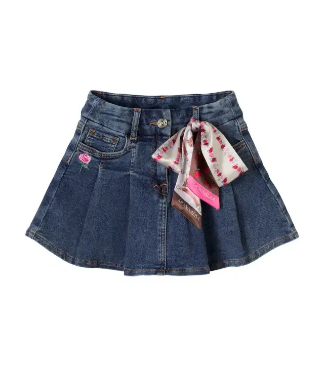 Monnalisa Embroidered satin-trimmed denim skirt