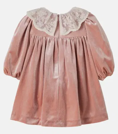 Patachou Bow-detail lace-trimmed velvet dress | Thumbnail 3