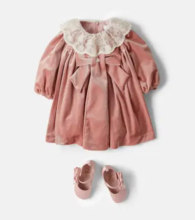 Patachou Bow-detail lace-trimmed velvet dress | Thumbnail 4
