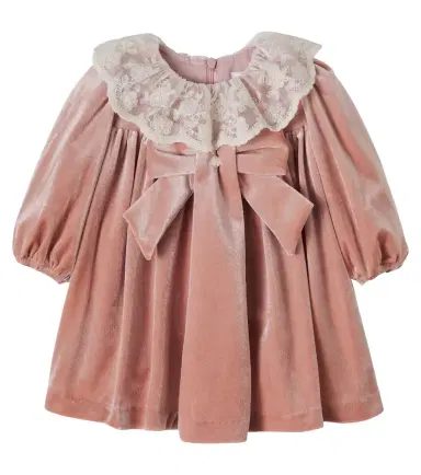Patachou Bow-detail lace-trimmed velvet dress | Thumbnail 1