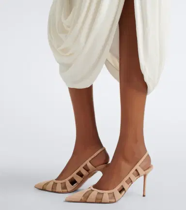 Aquazzura Screen suede and mesh slingback pumps | Thumbnail 6
