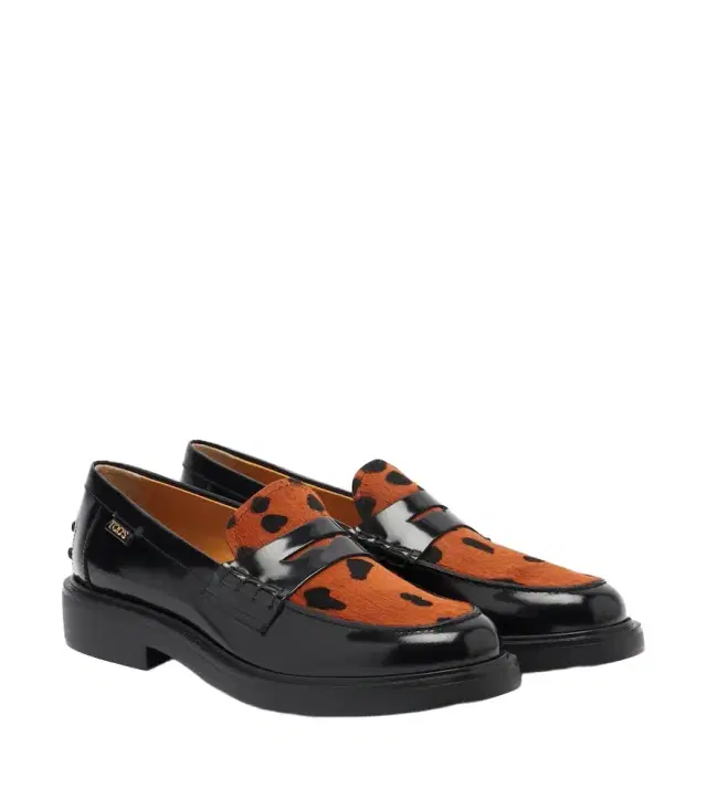 Tod's Leather leopard-print penny loafers