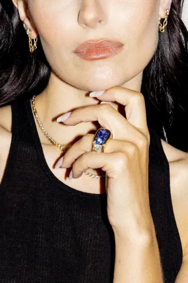 Uniform Object Diamond Blue Sapphire Cascade Ring | Thumbnail 2