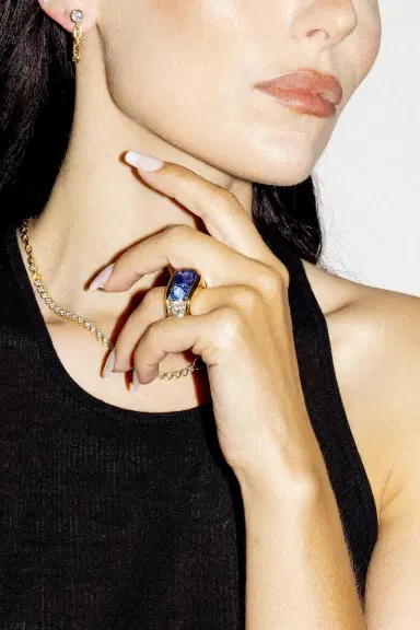 Uniform Object Diamond Blue Sapphire Cascade Ring | Thumbnail 3