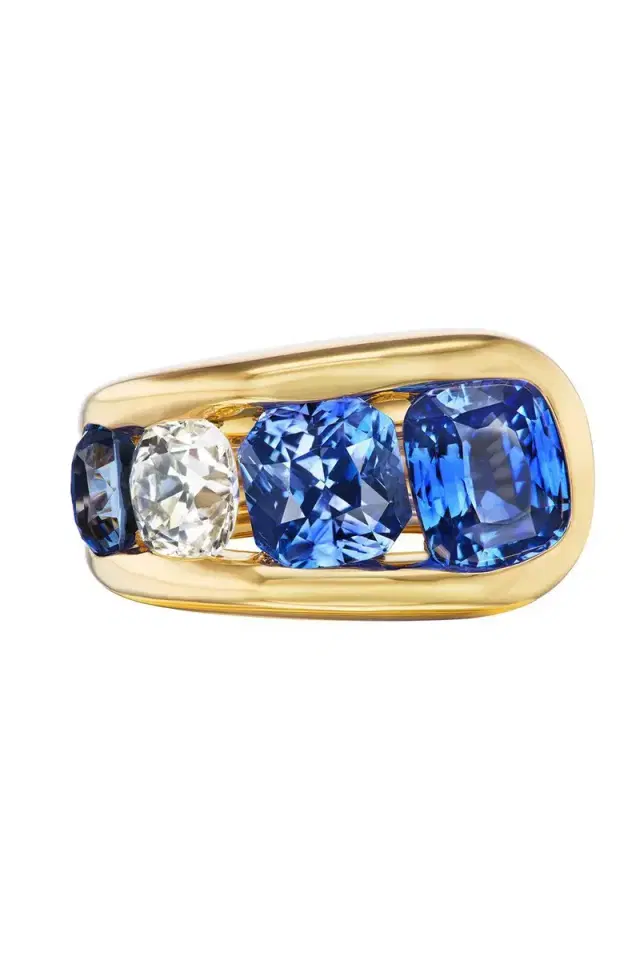 Uniform Object Diamond Blue Sapphire Cascade Ring