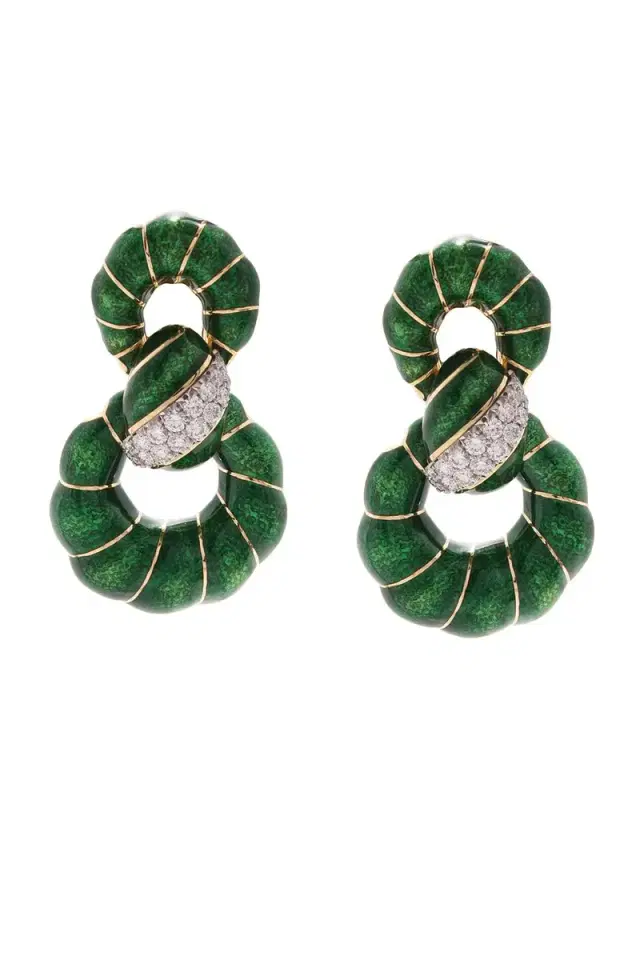 DAVID WEBB Diamond Green Fancy Hoop Earrings