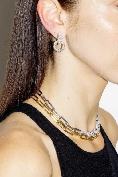 Uniform Object Diamond Huggie Hoop Earrings | Thumbnail 2