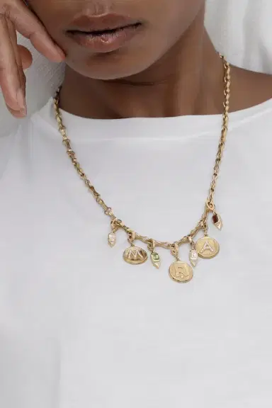 Azlee Diamond R Initial Signature Coin Pendant | Thumbnail 3