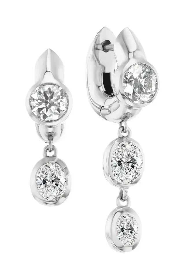 Uniform Object Diamond Tusk Drop Earrings - White Gold