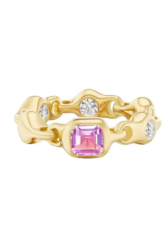 Uniform Object Pink Sapphire Diamond Supernova Stacking Ring