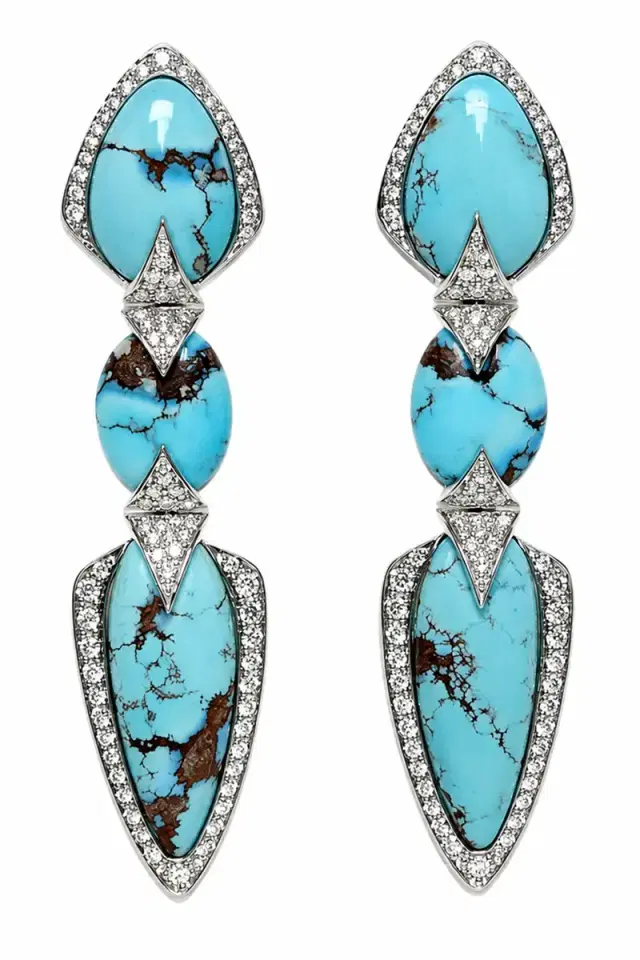 ARUNASHI Turquoise Diamond Three Layer Earrings