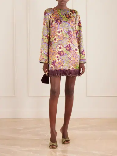 ALÉMAIS Floral-print Fringed Satin Mini Dress | Thumbnail 2