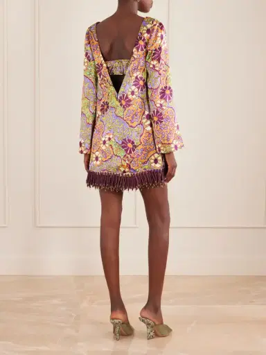 ALÉMAIS Floral-print Fringed Satin Mini Dress | Thumbnail 3