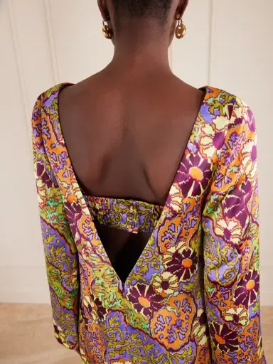 ALÉMAIS Floral-print Fringed Satin Mini Dress | Thumbnail 4