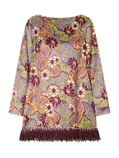 ALÉMAIS Floral-print Fringed Satin Mini Dress | Thumbnail 1
