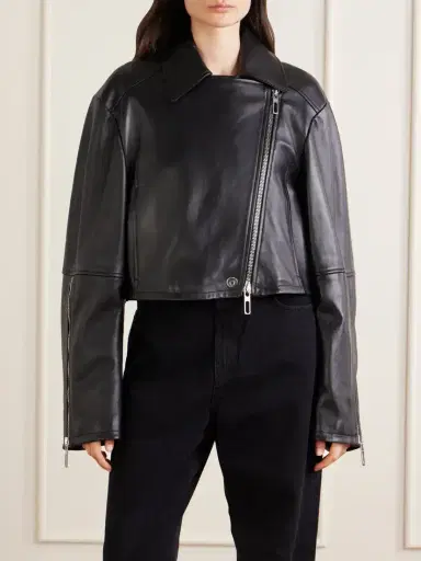 Sportmax Cropped Fringed Nappa Leather Biker Jacket | Thumbnail 3