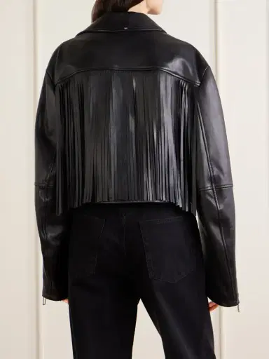 Sportmax Cropped Fringed Nappa Leather Biker Jacket | Thumbnail 4