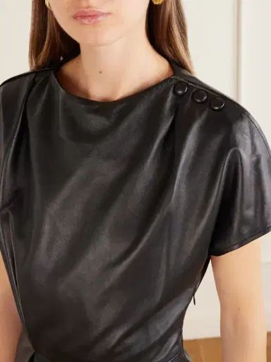 Isabel Marant Alia Gathered Draped Leather Mini Dress | Thumbnail 4