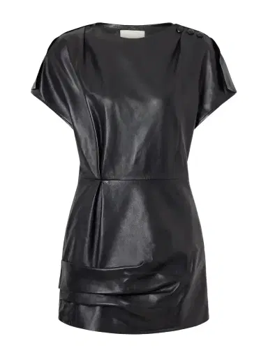 Isabel Marant Alia Gathered Draped Leather Mini Dress | Thumbnail 1
