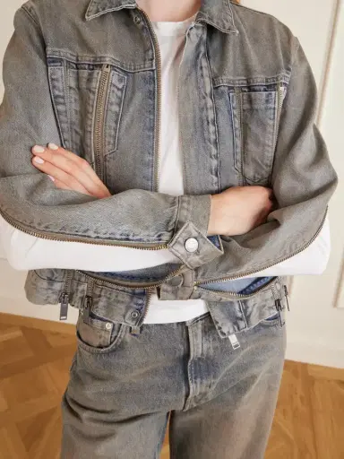 Haikure Medea Ziggy Zip-detailed Denim Jacket | Thumbnail 4