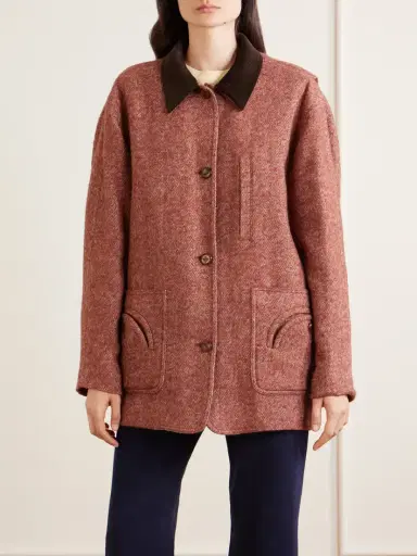 Blazé Milano Clelia Corduroy-trimmed Herringbone Jacket | Thumbnail 3
