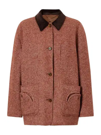 Blazé Milano Clelia Corduroy-trimmed Herringbone Jacket | Thumbnail 1