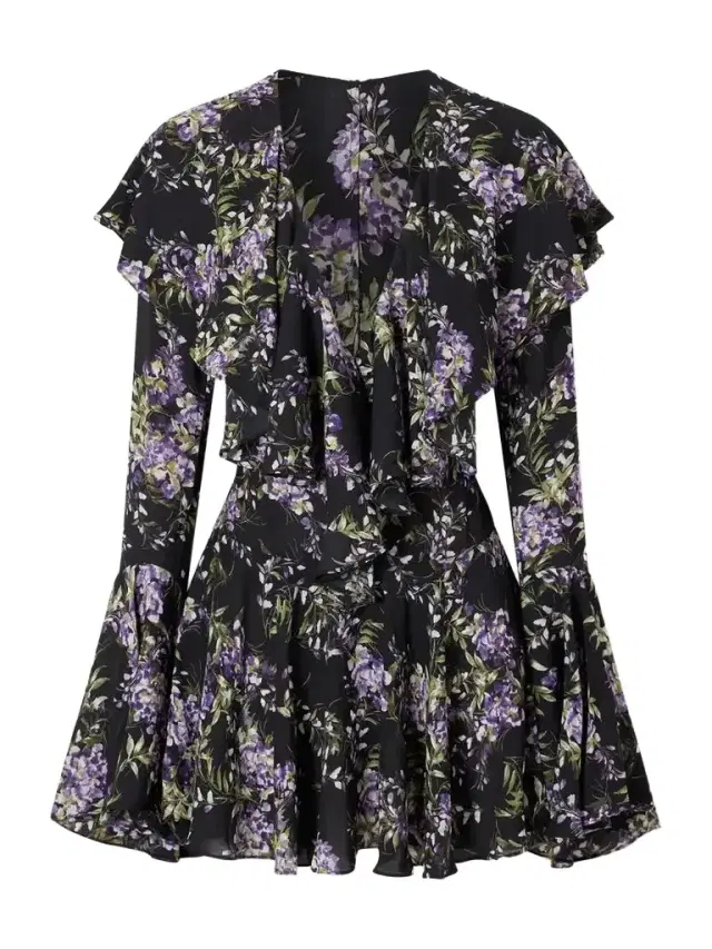 Norma Kamali Floral-print Ruffled Crepe Mini Dress