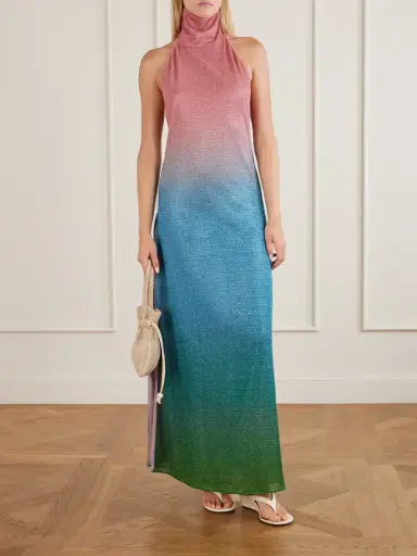 Oséree Lumière Candy Ombrè Metallic Stretch-knit Halterneck Maxi Dress | Thumbnail 2 Oséree Lumière Candy Ombrè Metallic Stretch-knit Halterneck Maxi Dress | Thumbnail 2