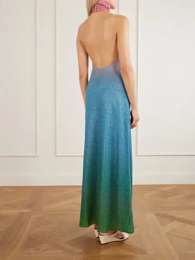 Oséree Lumière Candy Ombrè Metallic Stretch-knit Halterneck Maxi Dress | Thumbnail 3 Oséree Lumière Candy Ombrè Metallic Stretch-knit Halterneck Maxi Dress | Thumbnail 3