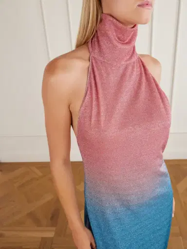Oséree Lumière Candy Ombrè Metallic Stretch-knit Halterneck Maxi Dress | Thumbnail 4 Oséree Lumière Candy Ombrè Metallic Stretch-knit Halterneck Maxi Dress | Thumbnail 4