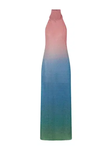 Oséree Lumière Candy Ombrè Metallic Stretch-knit Halterneck Maxi Dress | Thumbnail 1 Oséree Lumière Candy Ombrè Metallic Stretch-knit Halterneck Maxi Dress | Thumbnail 1