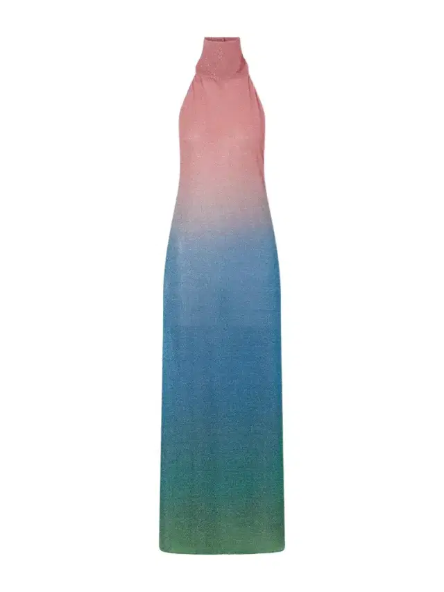 Oséree Lumière Candy Ombrè Metallic Stretch-knit Halterneck Maxi Dress