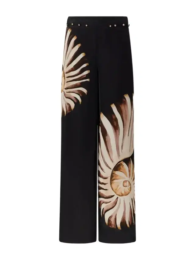 Farm Rio Ammonite Printed Embellished Habotai Wide-leg Pants