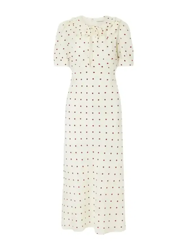 Alessandra Rich Ruffled Polka-dot Silk Midi Dress