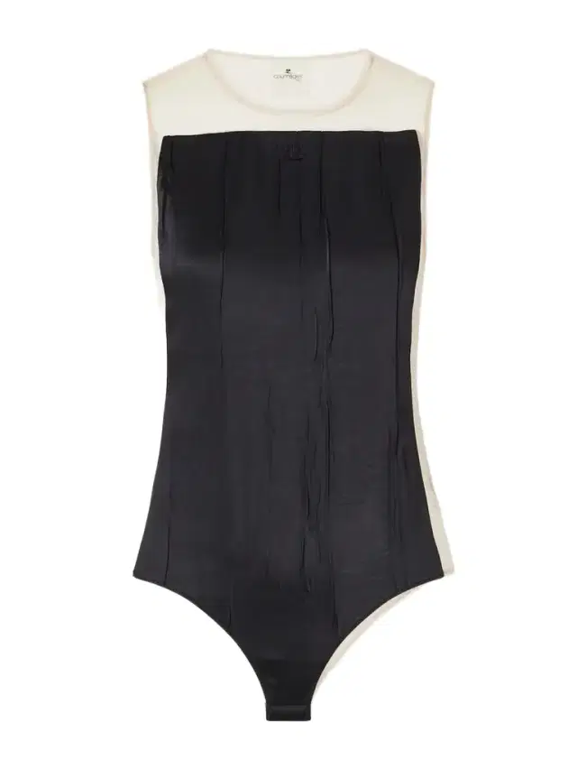 Courreges Logo-appliqué Crinkled-satin And Organza Bodysuit
