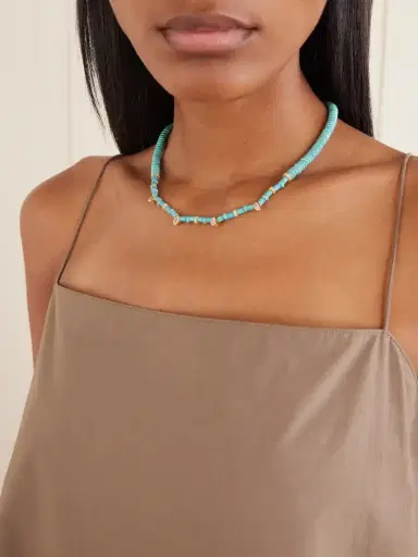 Martha Calvo Ella Turquoise And Crystals 14-karat Gold-plated Beaded Necklace | Thumbnail 2 Martha Calvo Ella Turquoise And Crystals 14-karat Gold-plated Beaded Necklace | Thumbnail 2