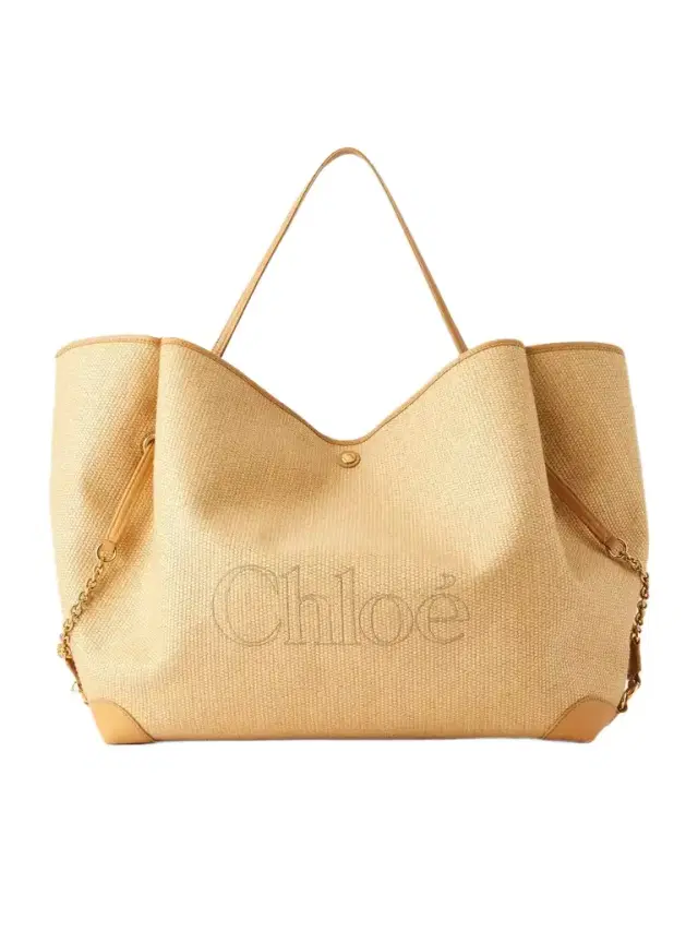 Chloé Clover Leather-trimmed Raffia Tote