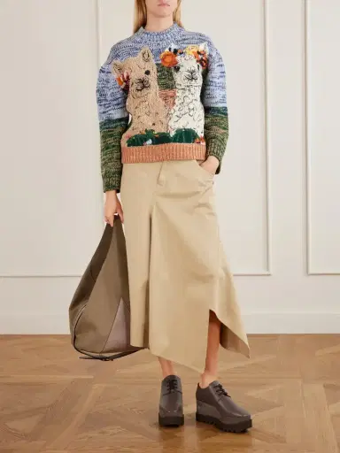 Stella McCartney Mélange Knitted Embroidered Wool Sweater | Thumbnail 2 Stella McCartney Mélange Knitted Embroidered Wool Sweater | Thumbnail 2