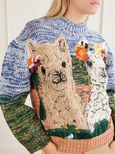 Stella McCartney Mélange Knitted Embroidered Wool Sweater | Thumbnail 4 Stella McCartney Mélange Knitted Embroidered Wool Sweater | Thumbnail 4