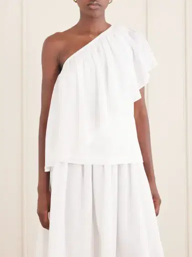 Rosie Assoulin Wedge Ruffled One-shoulder Cotton-voile Blouse | Thumbnail 3