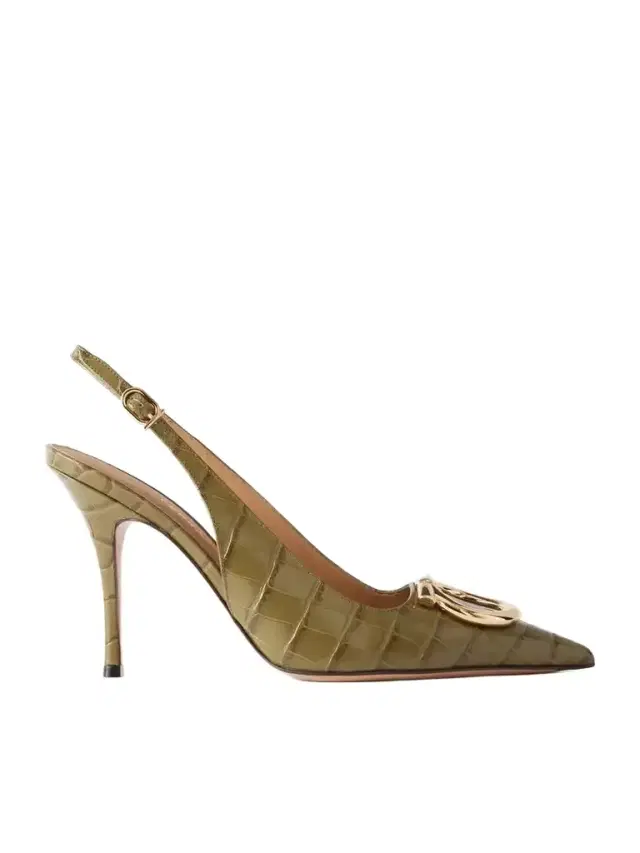 Ferragamo Sara 95 Croc-effect Leather Slingback Pumps