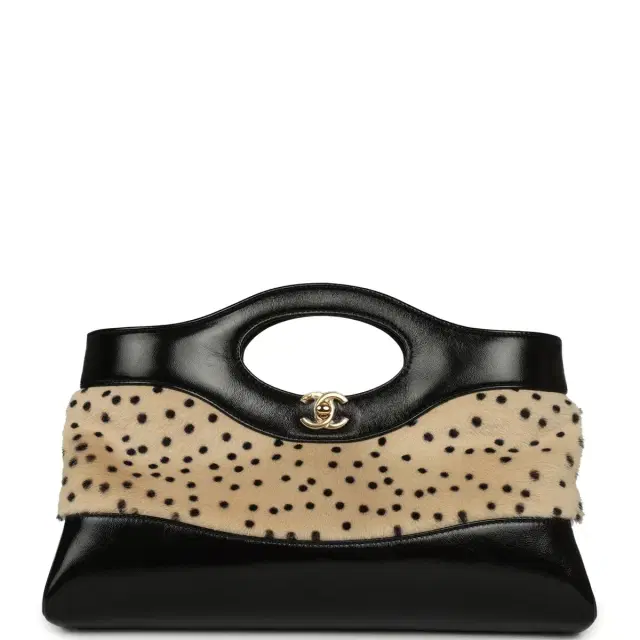 Chanel Chanel "Cheetah Print" 31 Shopper Beige Calf Hair, Black Shiny Lambskin Gold Hardware