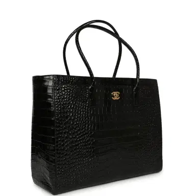 Chanel Chanel Large Cerf Shopping Bag Black Croc Embossed Calfskin Gold Hardware | Thumbnail 2
