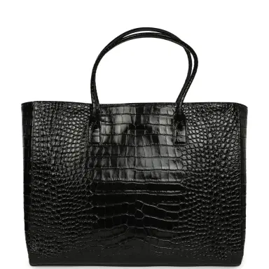 Chanel Chanel Large Cerf Shopping Bag Black Croc Embossed Calfskin Gold Hardware | Thumbnail 4