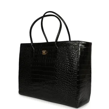 Chanel Chanel Large Cerf Shopping Bag Black Croc Embossed Calfskin Gold Hardware | Thumbnail 5