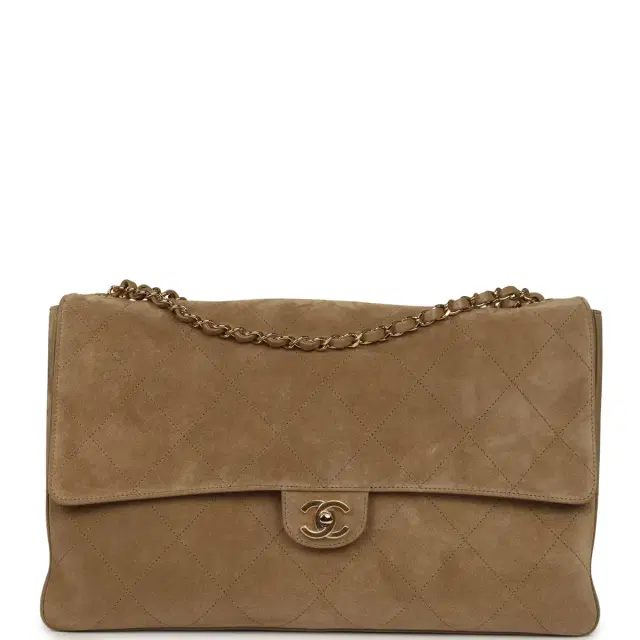 Chanel Chanel Maxi "Souplissimo" Large Flap Bag Dark Beige Suede Gold Hardware