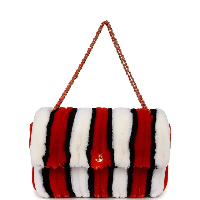 Chanel Chanel Maxi Coco Beach Stripe Flap Bag Orange, White and Black Raffia Gold Hardware