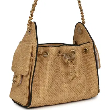 Chanel Chanel Mini 25 Hobo Bag Beige Raffia and Black Calfskin Antique Gold Hardware | Thumbnail 2 Chanel Chanel Mini 25 Hobo Bag Beige Raffia and Black Calfskin Antique Gold Hardware | Thumbnail 2
