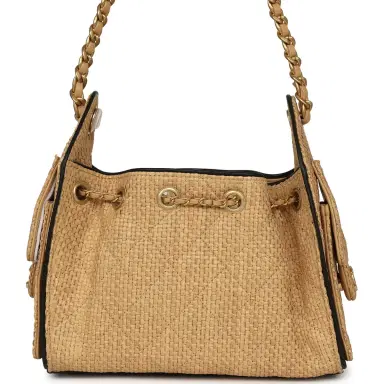Chanel Chanel Mini 25 Hobo Bag Beige Raffia and Black Calfskin Antique Gold Hardware | Thumbnail 4 Chanel Chanel Mini 25 Hobo Bag Beige Raffia and Black Calfskin Antique Gold Hardware | Thumbnail 4