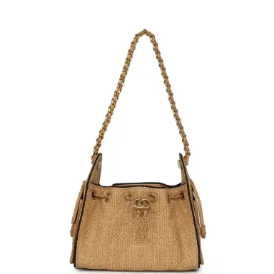 Chanel Chanel Mini 25 Hobo Bag Beige Raffia and Black Calfskin Antique Gold Hardware | Thumbnail 6 Chanel Chanel Mini 25 Hobo Bag Beige Raffia and Black Calfskin Antique Gold Hardware | Thumbnail 6